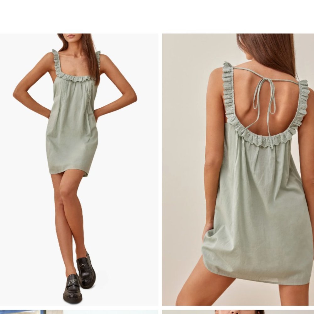 Reformation Tucker Eyelet Ruffle Organic Cotton Shift Dress XS.